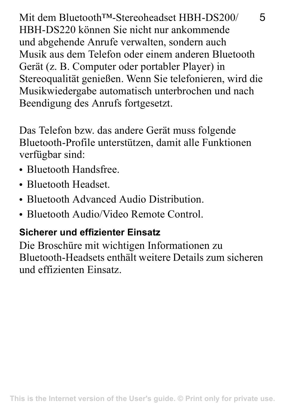 Sony Ericsson Stereo-Bluetooth-Headset HBH-DS220(DS220) User Manual | Page 5 / 36