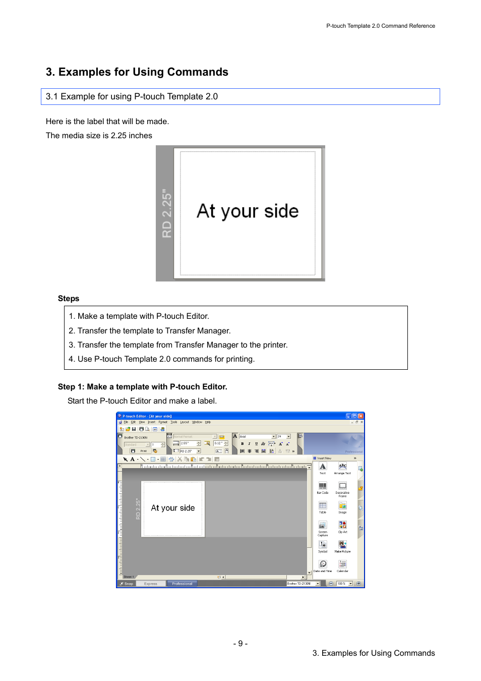 Examples for using commands, 1 example for using p-touch template 2.0 | Brother TD-2120N User Manual | Page 15 / 115