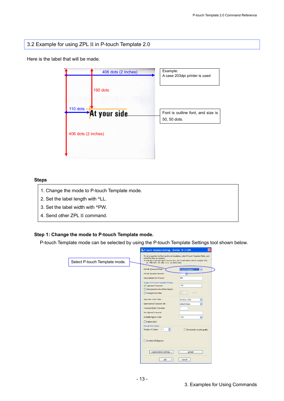 2 example for using zpl ii in p-touch template 2.0 | Brother TD-2120N User Manual | Page 19 / 115