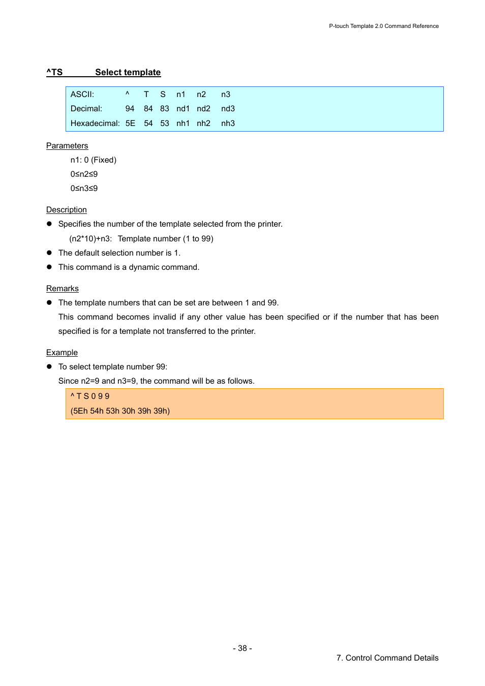 Ts select template, Select template | Brother TD-2120N User Manual | Page 44 / 115