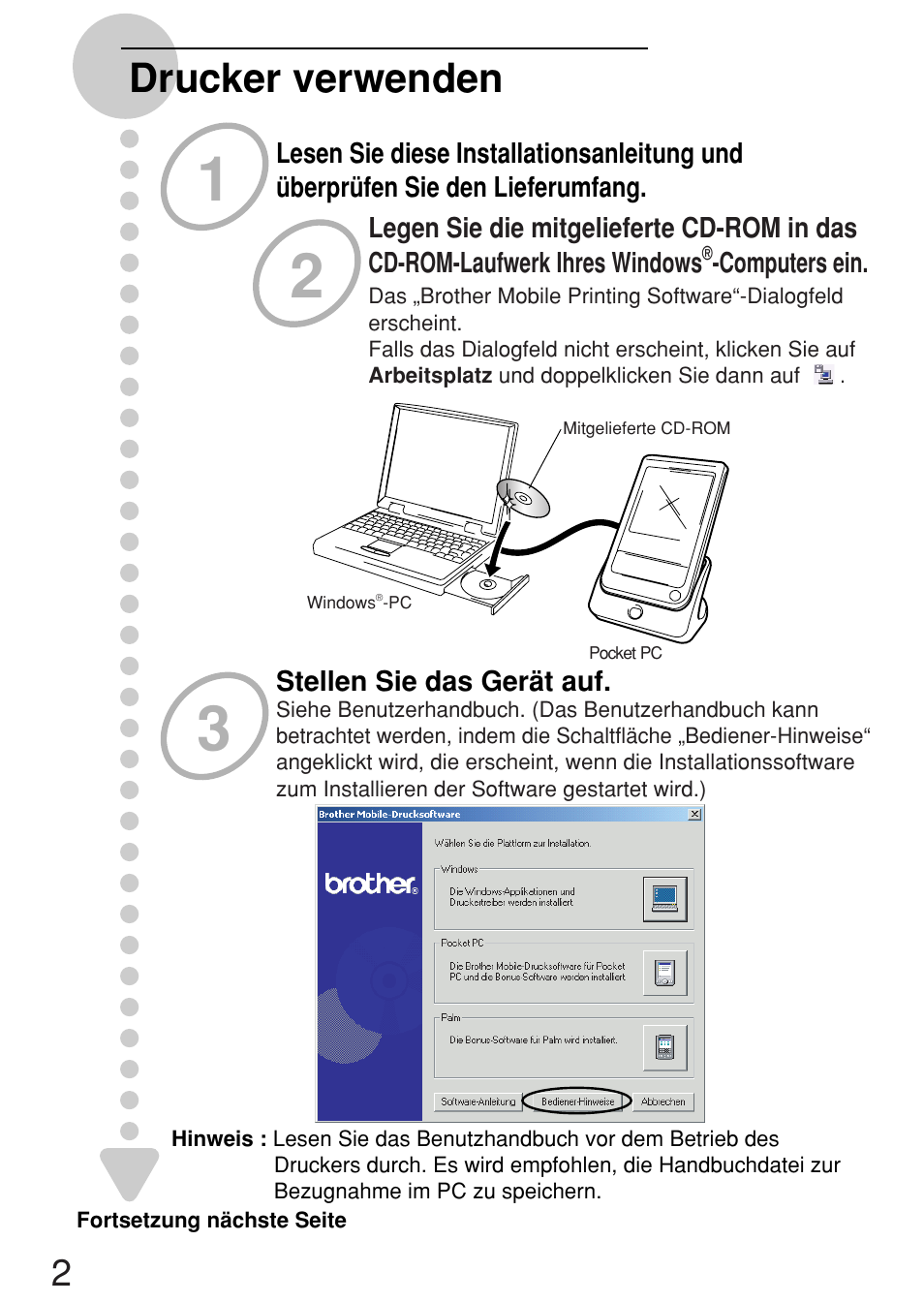 Drucker verwenden | Brother MW-100 User Manual | Page 11 / 38