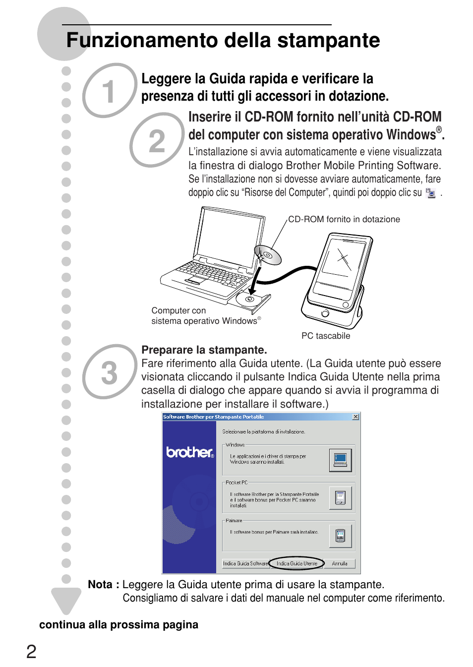 Funzionamento della stampante | Brother MW-100 User Manual | Page 15 / 38