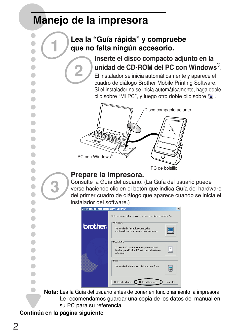 Manejo de la impresora | Brother MW-100 User Manual | Page 19 / 38