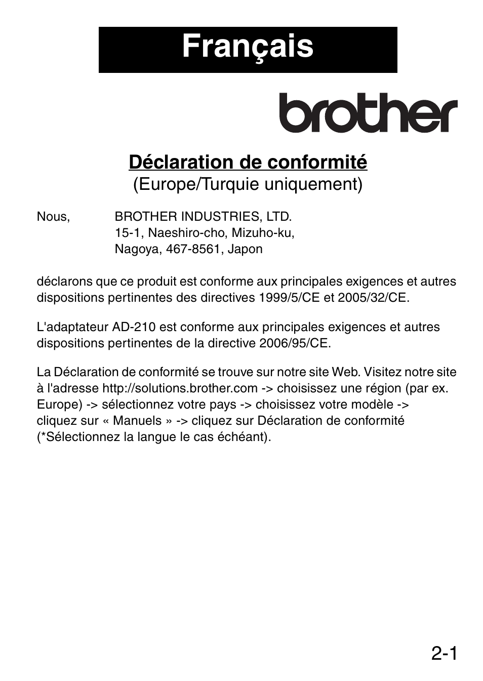 Français, 1 déclaration de conformité | Brother MW-145BT User Manual | Page 12 / 92