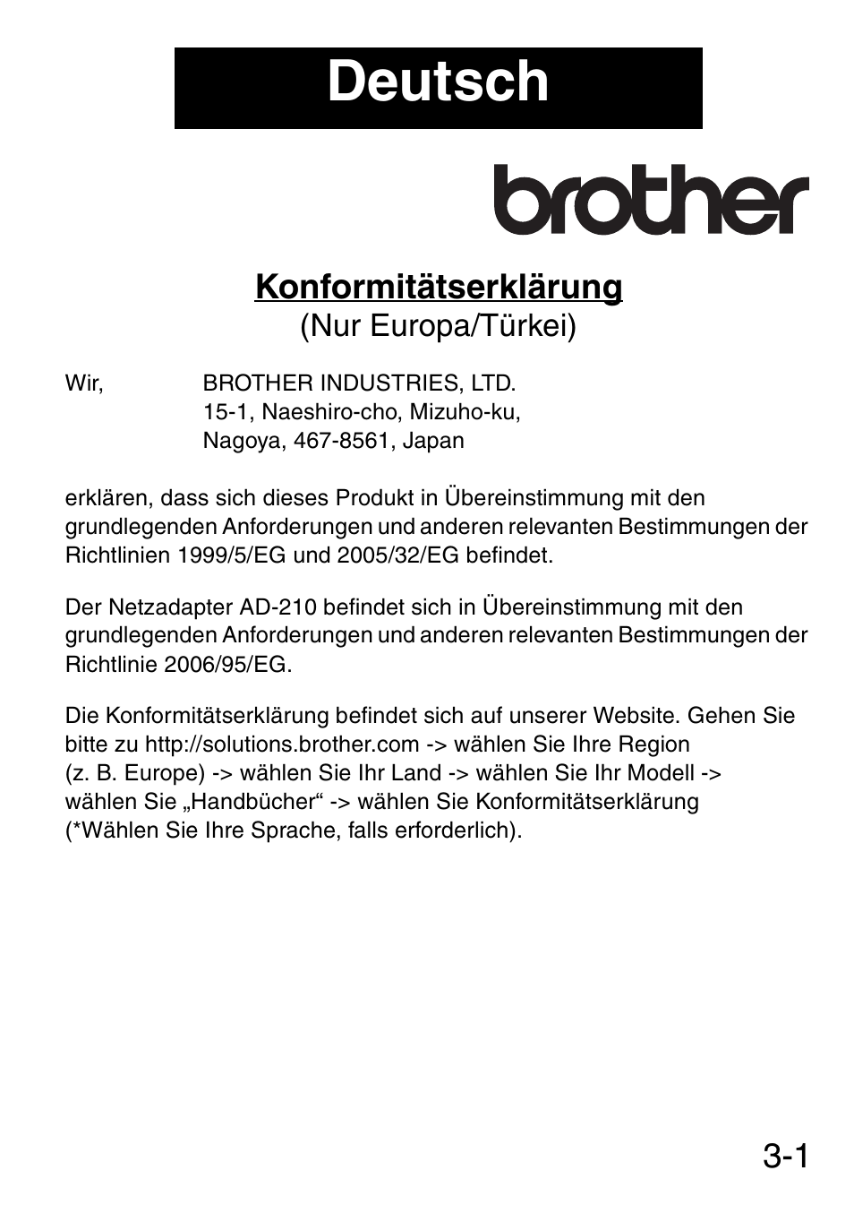 Deutsch, 1 konformitätserklärung | Brother MW-145BT User Manual | Page 22 / 92