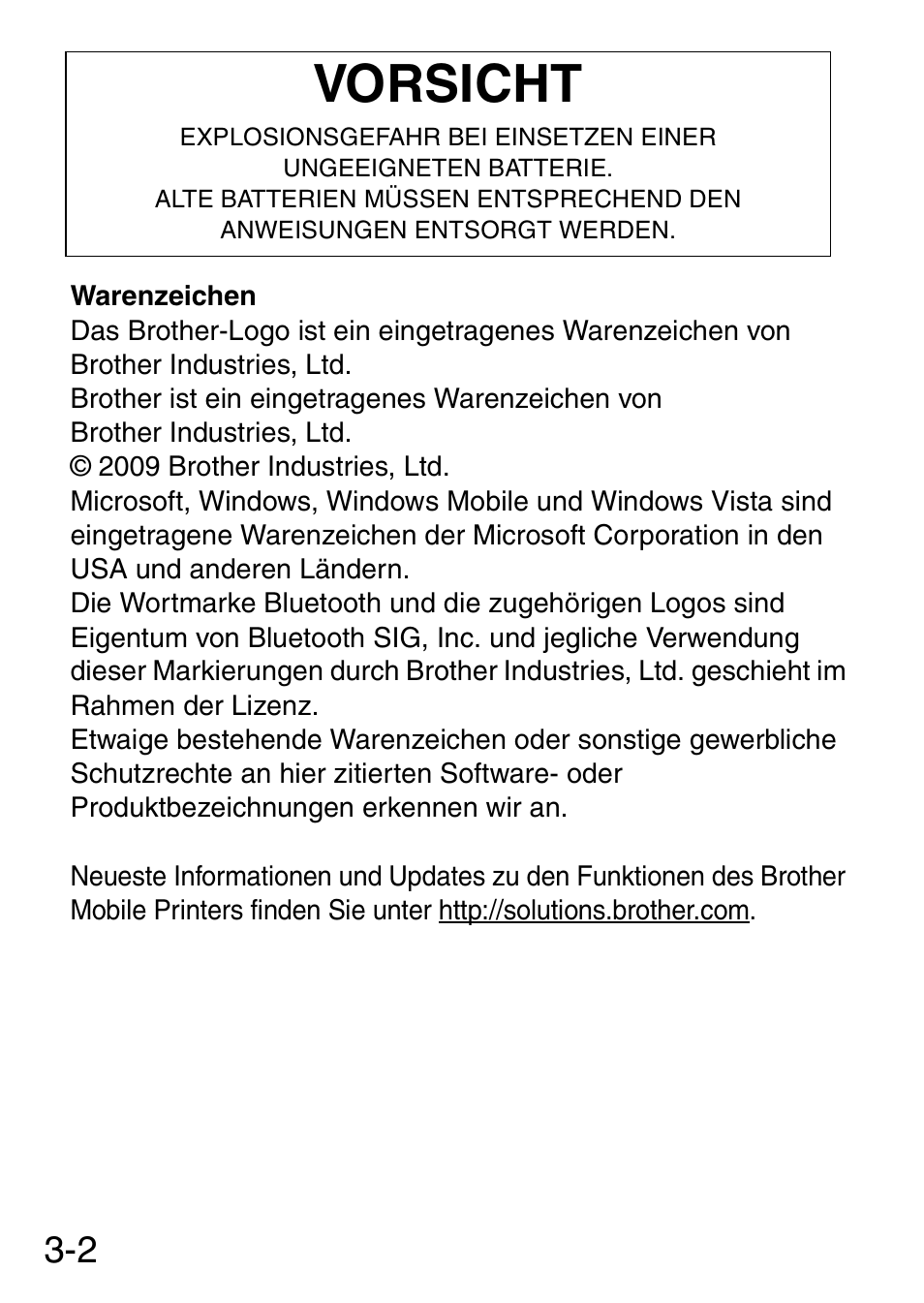 Vorsicht | Brother MW-145BT User Manual | Page 23 / 92