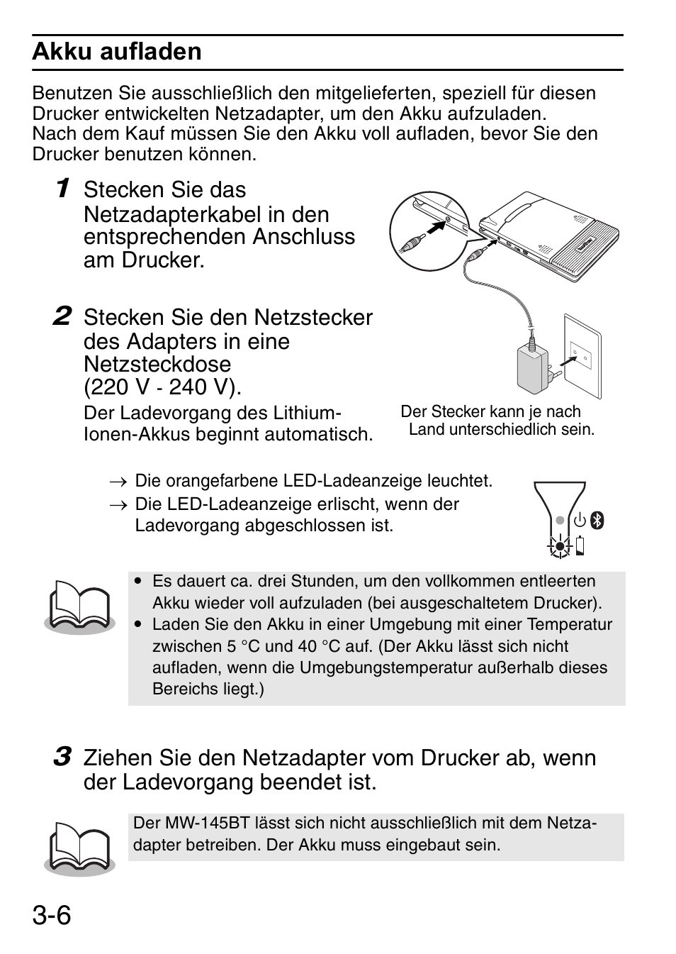 Akku aufladen | Brother MW-145BT User Manual | Page 27 / 92