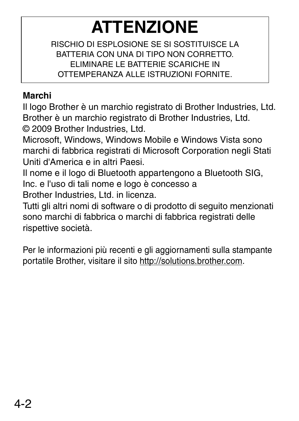 Attenzione | Brother MW-145BT User Manual | Page 33 / 92