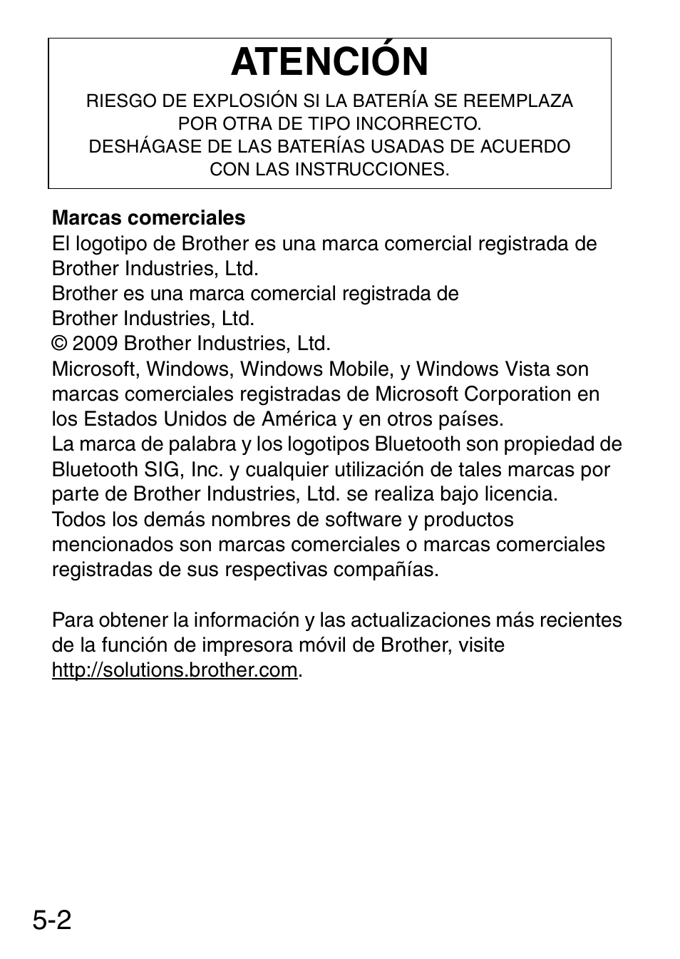 Atención | Brother MW-145BT User Manual | Page 43 / 92