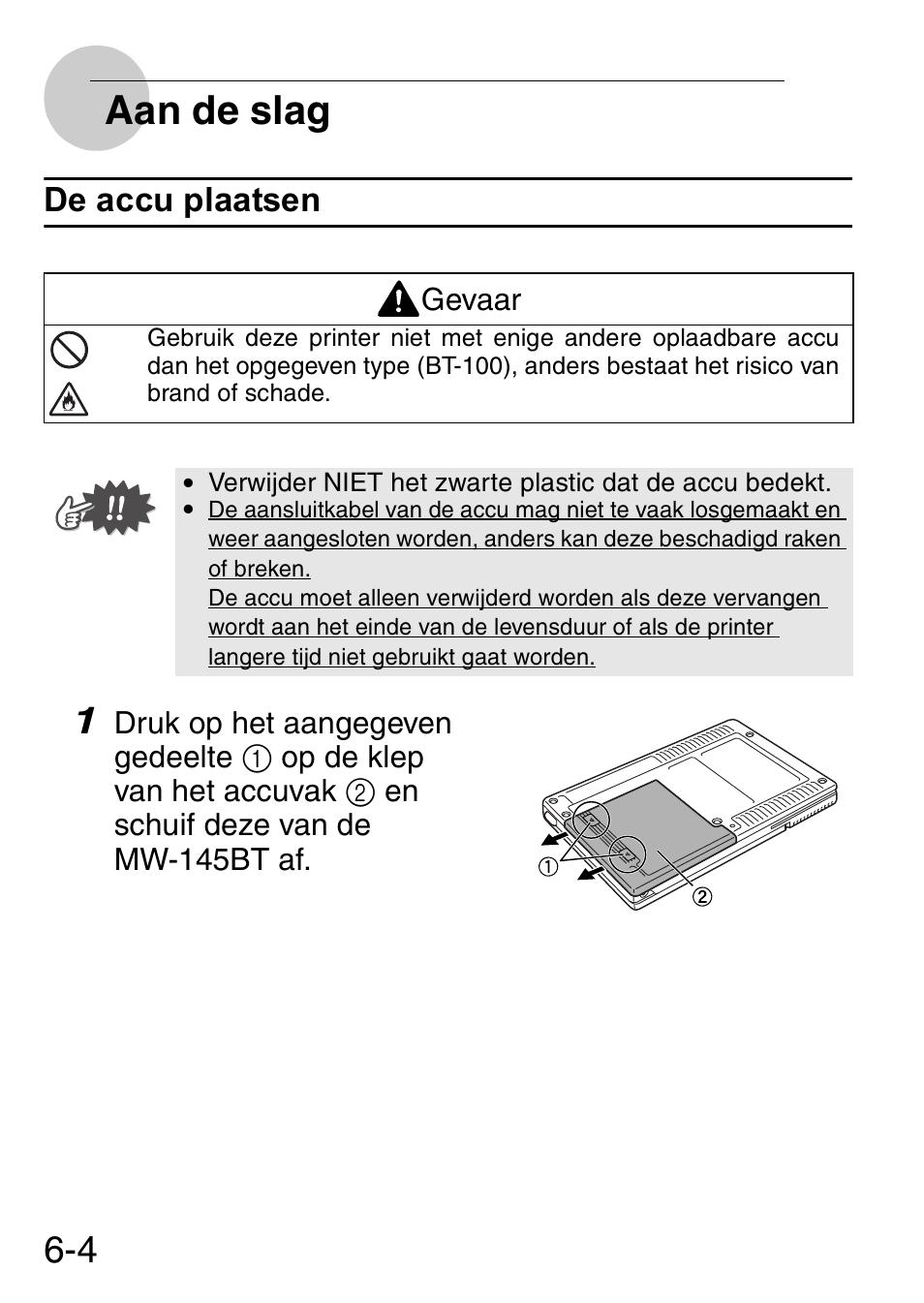 Aan de slag, De accu plaatsen | Brother MW-145BT User Manual | Page 55 / 92