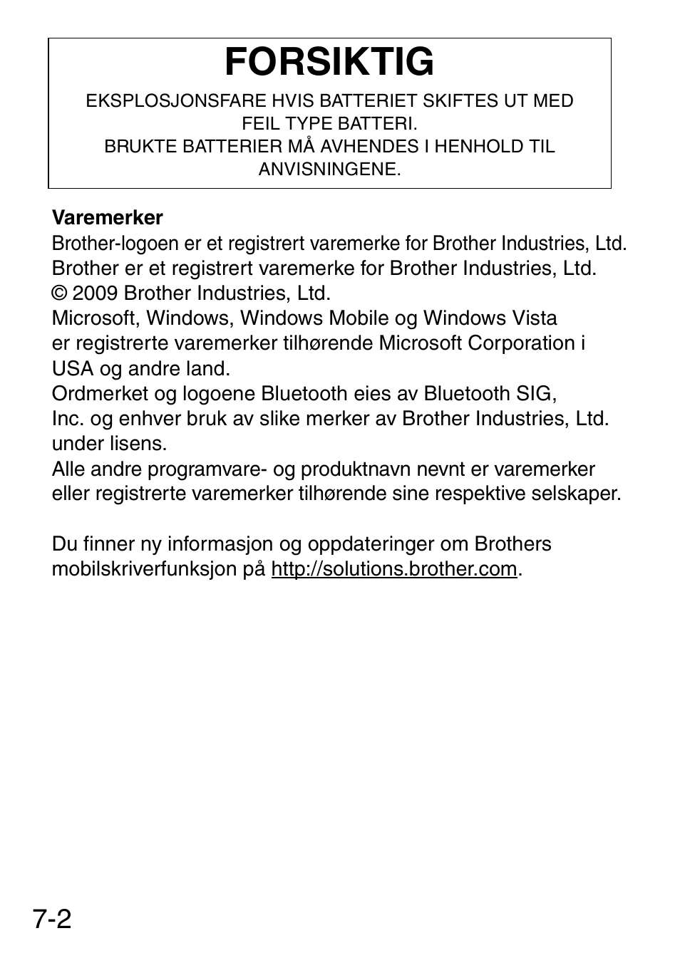 Forsiktig | Brother MW-145BT User Manual | Page 63 / 92