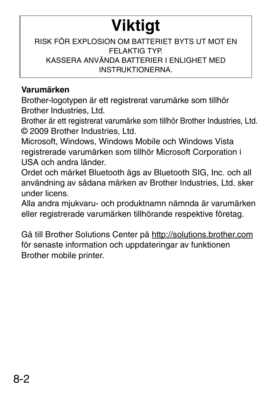 Viktigt | Brother MW-145BT User Manual | Page 73 / 92