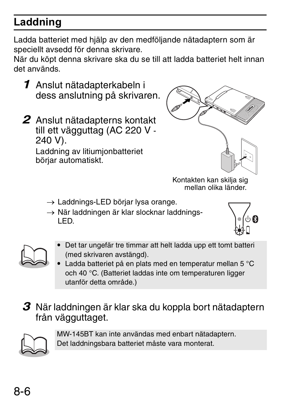 Laddning | Brother MW-145BT User Manual | Page 77 / 92