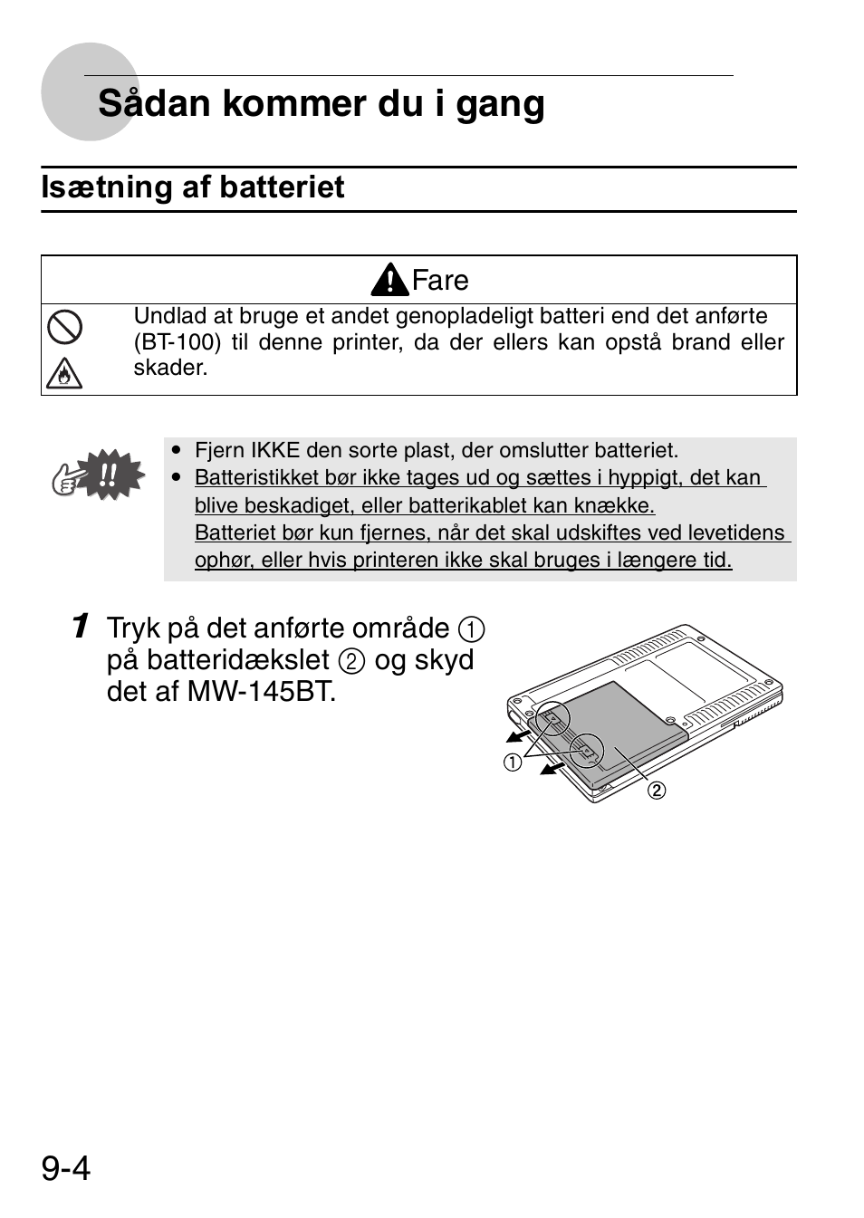 Sådan kommer du i gang | Brother MW-145BT User Manual | Page 85 / 92