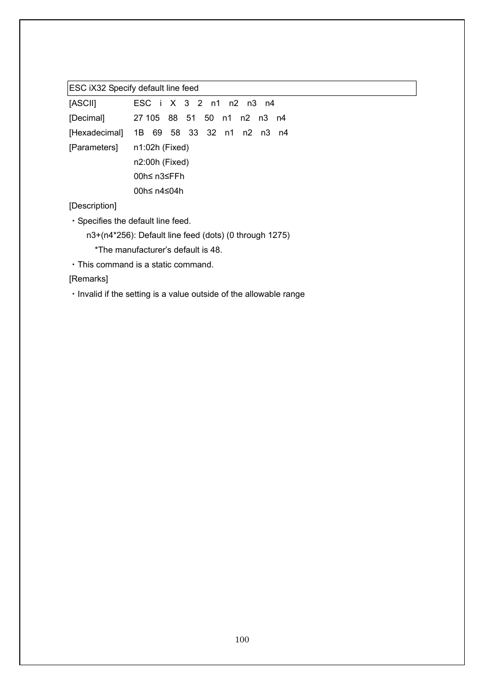 Esc ix32 specify default line feed | Brother TD-4100N User Manual | Page 100 / 115