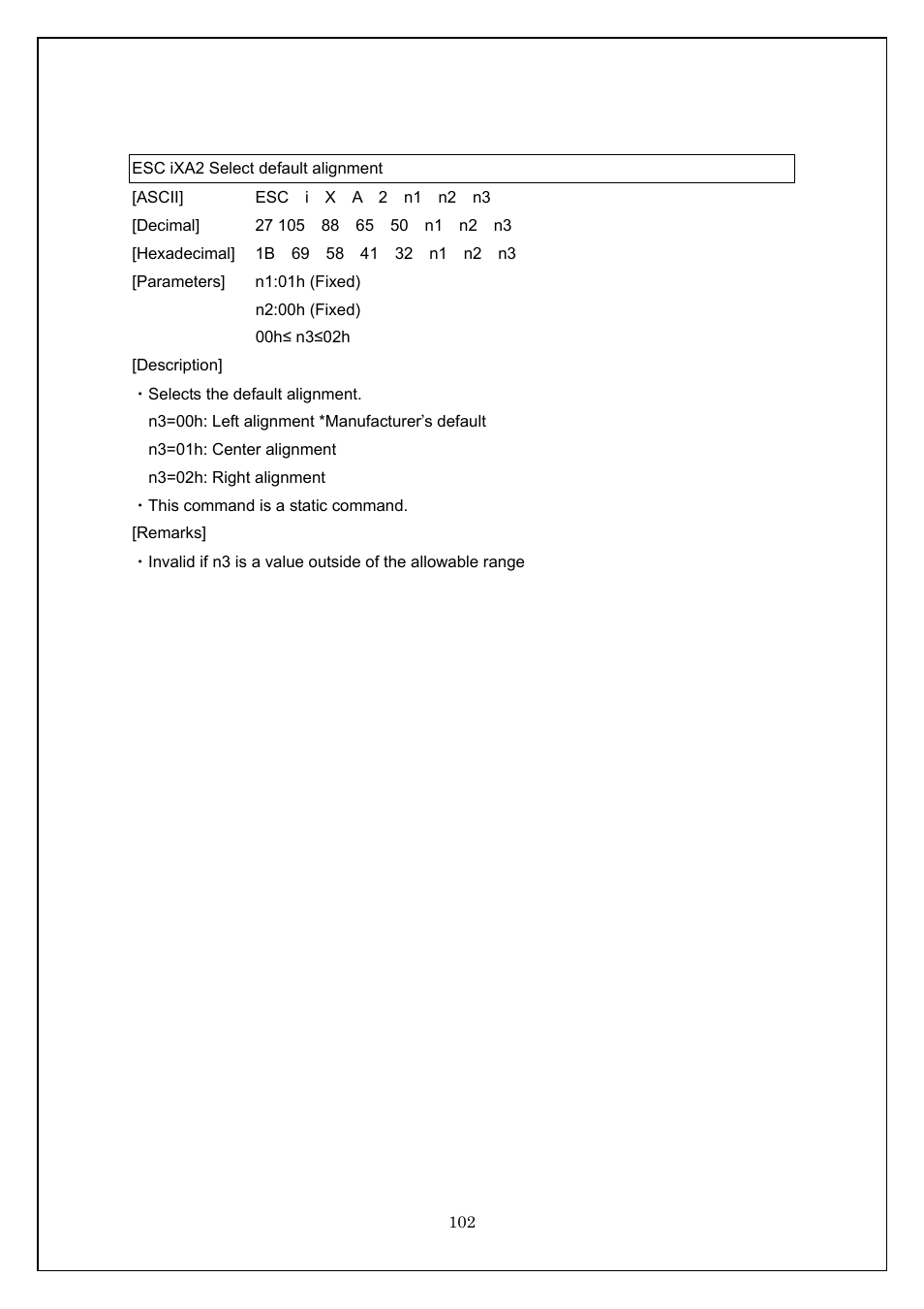 Esc ixa2 select default alignment | Brother TD-4100N User Manual | Page 102 / 115