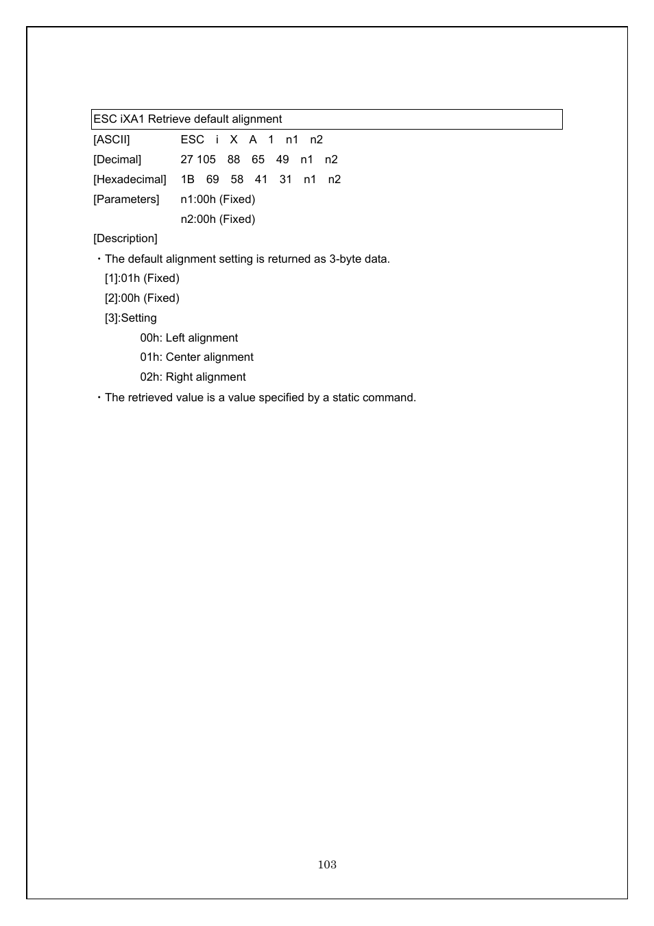 Esc ixa1 retrieve default alignment | Brother TD-4100N User Manual | Page 103 / 115