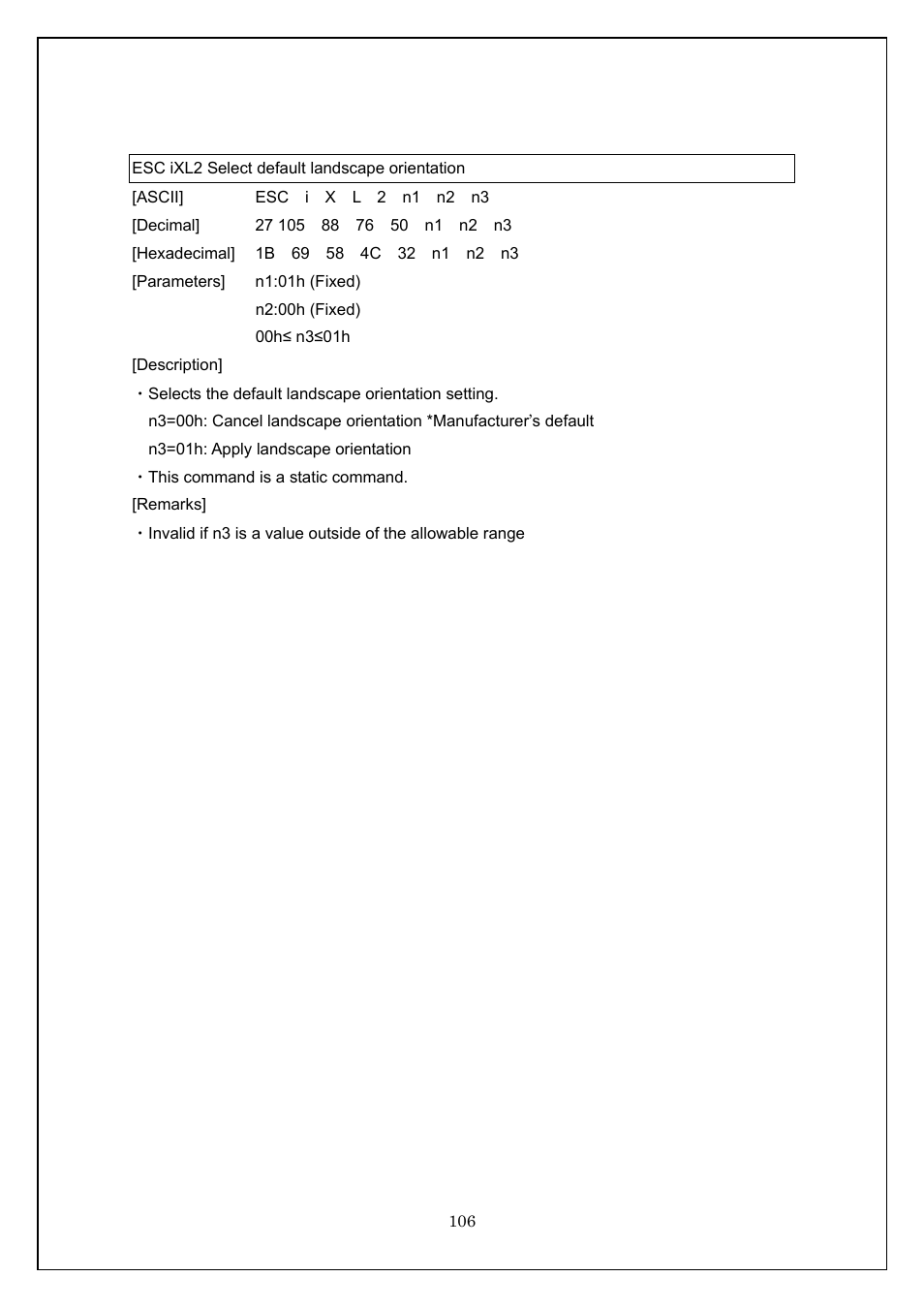 Esc ixl2 select default landscape orientation | Brother TD-4100N User Manual | Page 106 / 115