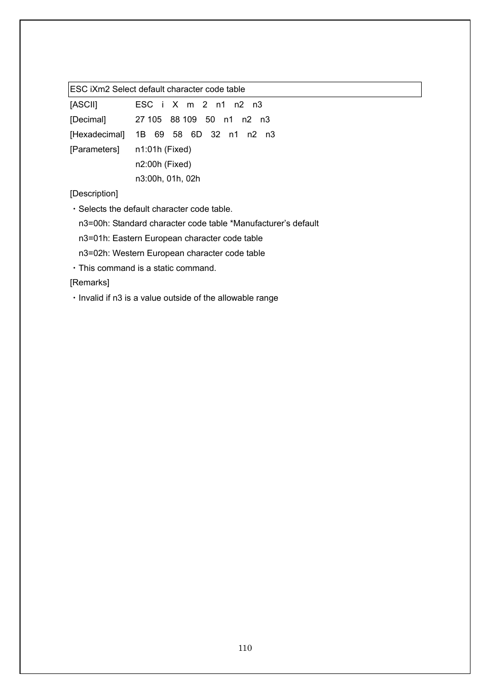 Esc ixm2 select default character code table | Brother TD-4100N User Manual | Page 110 / 115