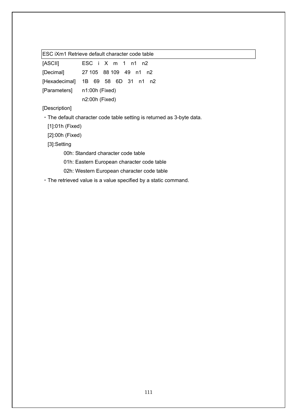 Esc ixm1 retrieve default character code table | Brother TD-4100N User Manual | Page 111 / 115