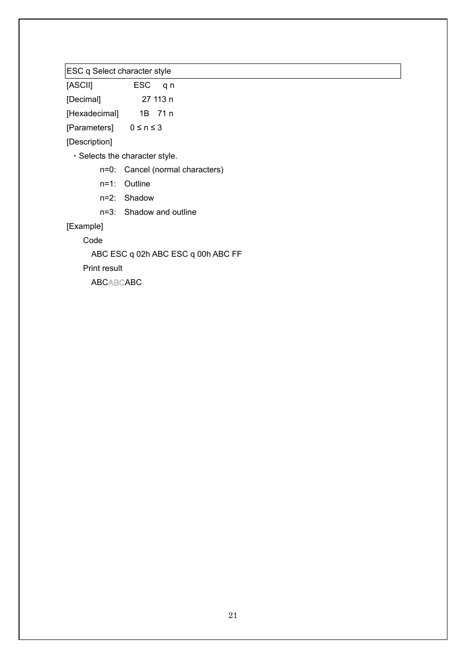 Esc q select character style | Brother TD-4100N User Manual | Page 21 / 115