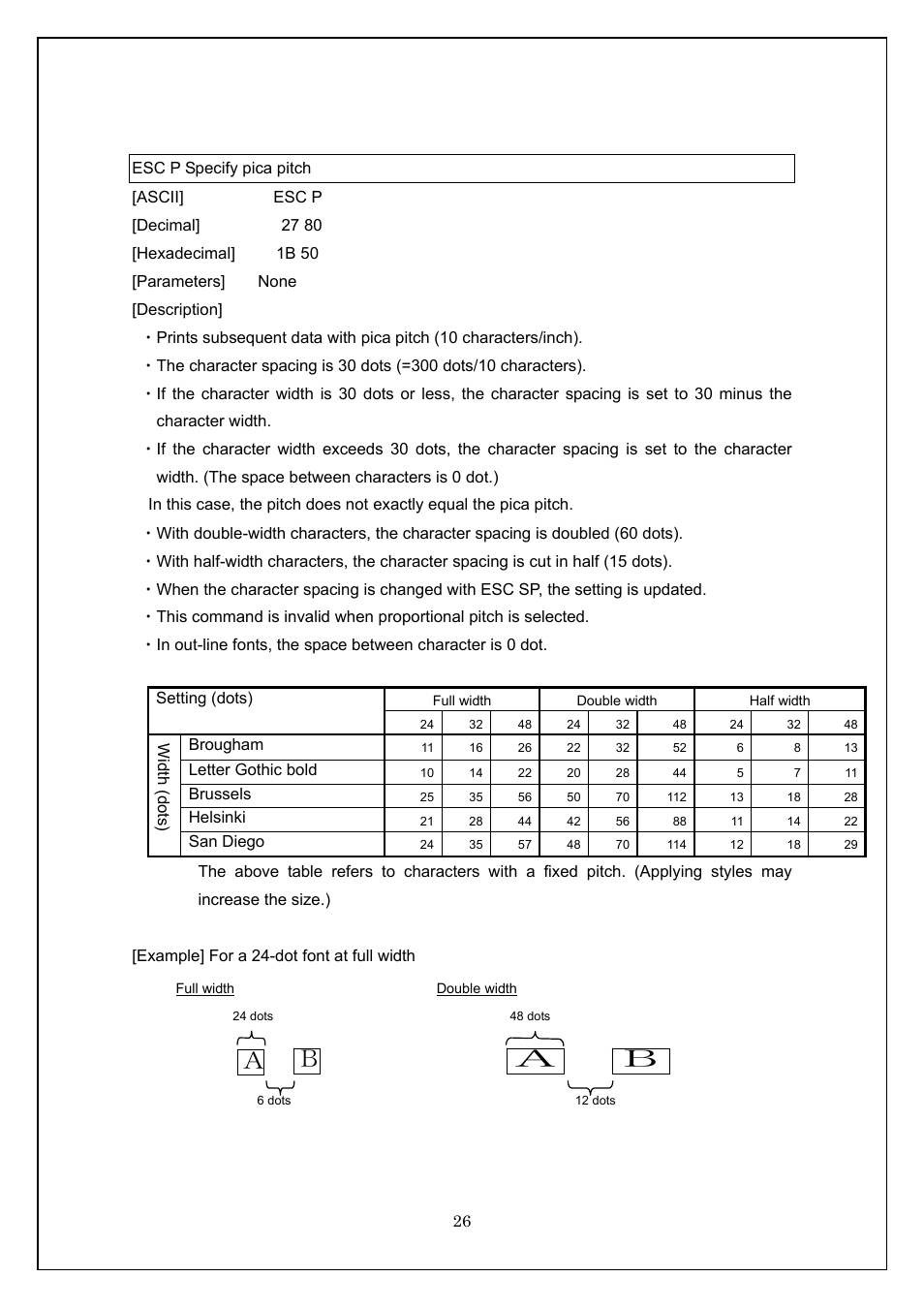 Esc p specify pica pitch | Brother TD-4100N User Manual | Page 26 / 115