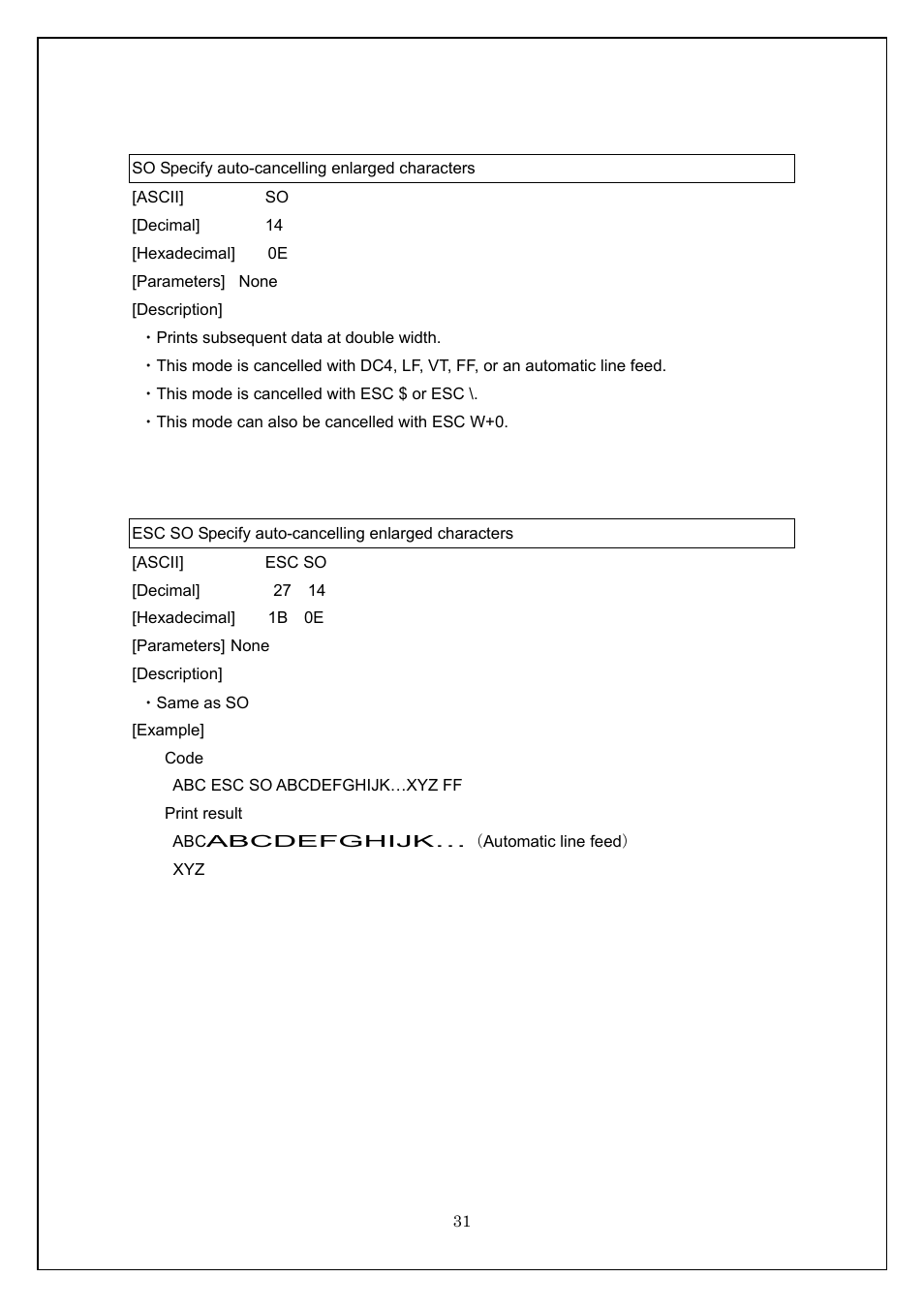 So specify auto-cancelling enlarged characters, Esc so specify auto-cancelling enlarged characters | Brother TD-4100N User Manual | Page 31 / 115
