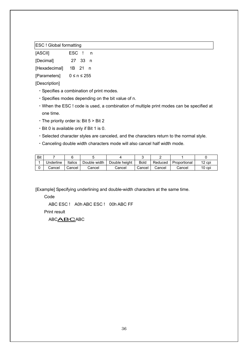 Esc ! global formatting | Brother TD-4100N User Manual | Page 36 / 115