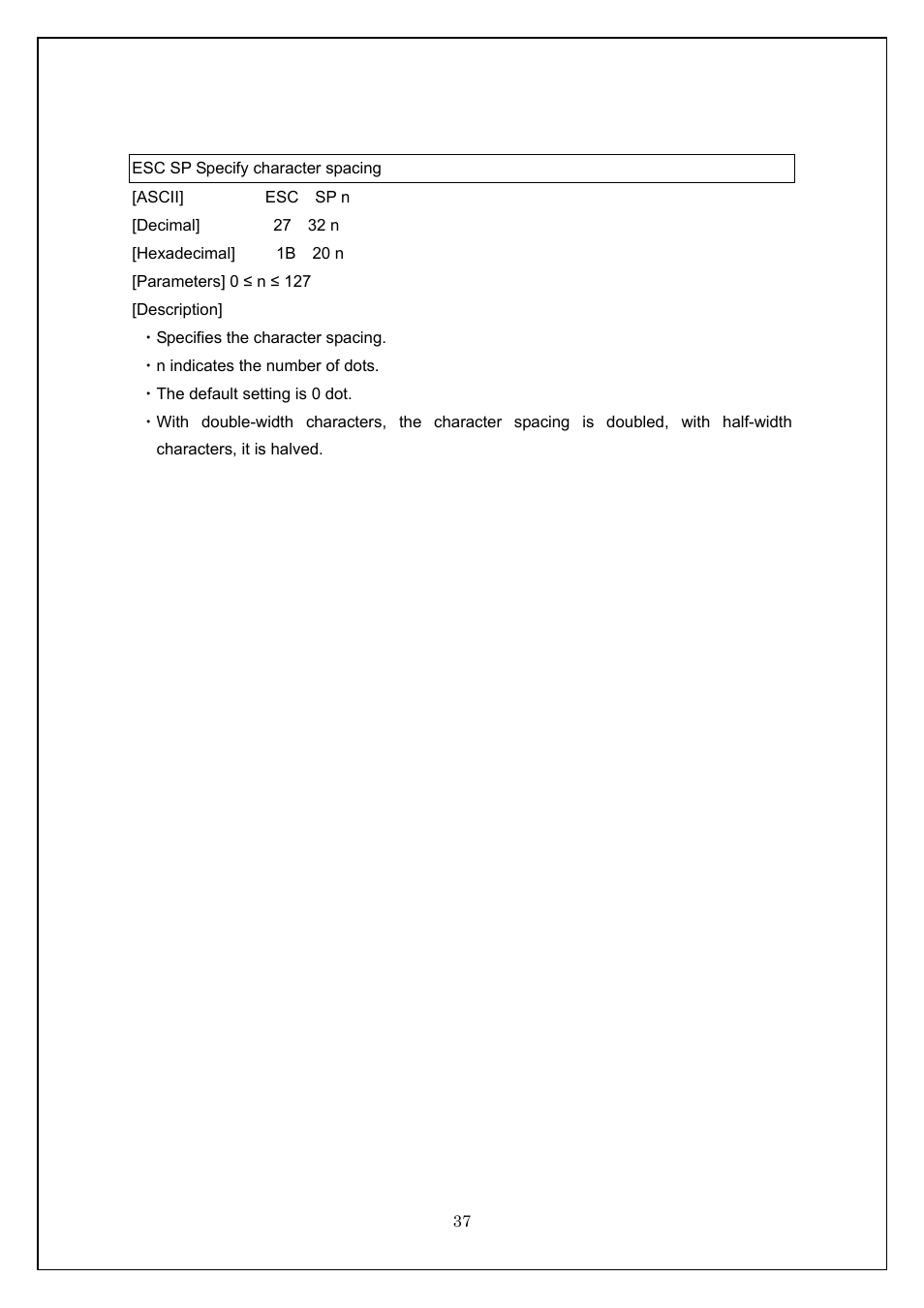 Esc sp specify character spacing | Brother TD-4100N User Manual | Page 37 / 115