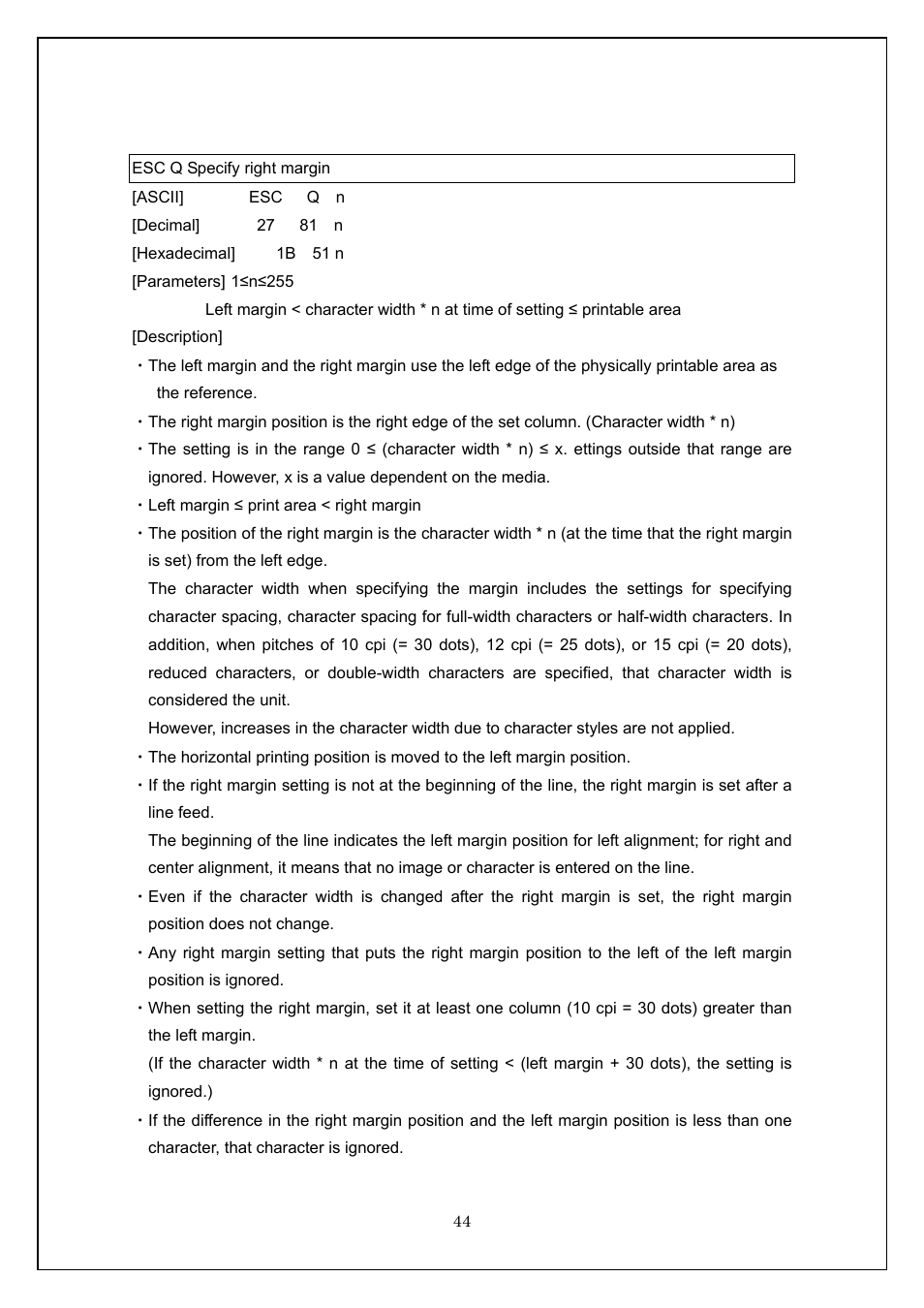 Esc q specify right margin | Brother TD-4100N User Manual | Page 44 / 115