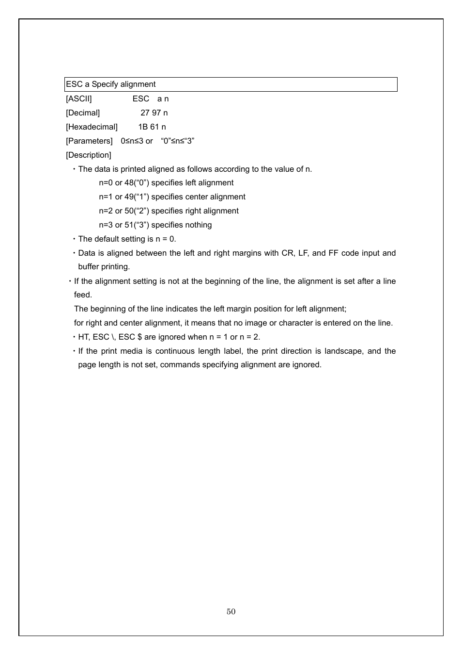 Esc a specify alignment | Brother TD-4100N User Manual | Page 50 / 115