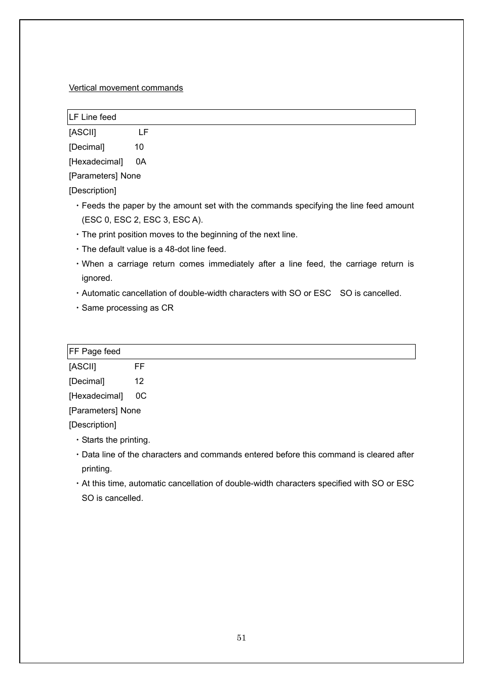 Vertical movement commands, Lf line feed | Brother TD-4100N User Manual | Page 51 / 115