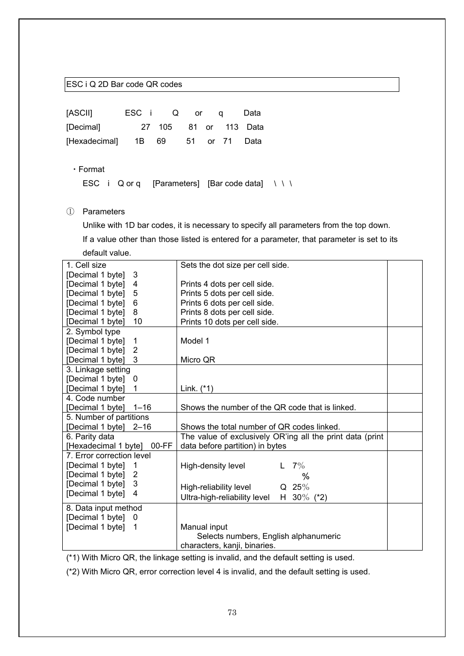 Esc i q 2d bar code qr codes | Brother TD-4100N User Manual | Page 73 / 115