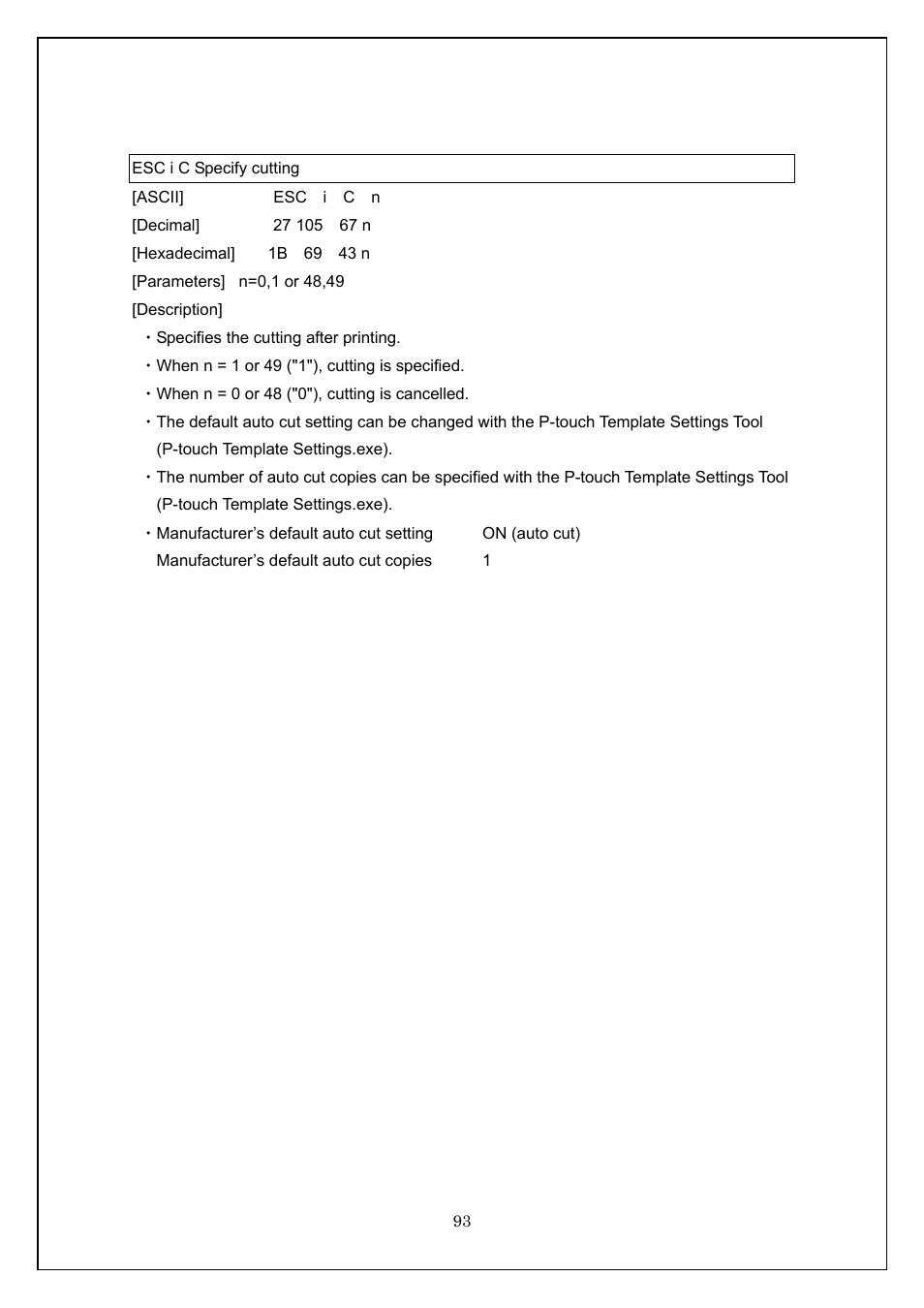 Esc i c specify cutting | Brother TD-4100N User Manual | Page 93 / 115