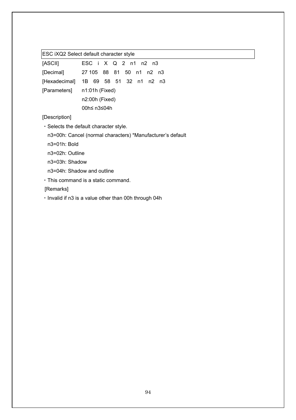 Esc ixq2 select default character style | Brother TD-4100N User Manual | Page 94 / 115