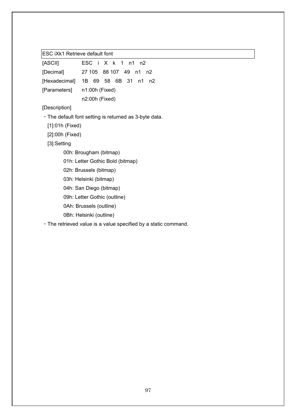 Esc ixk1 retrieve default font | Brother TD-4100N User Manual | Page 97 / 115