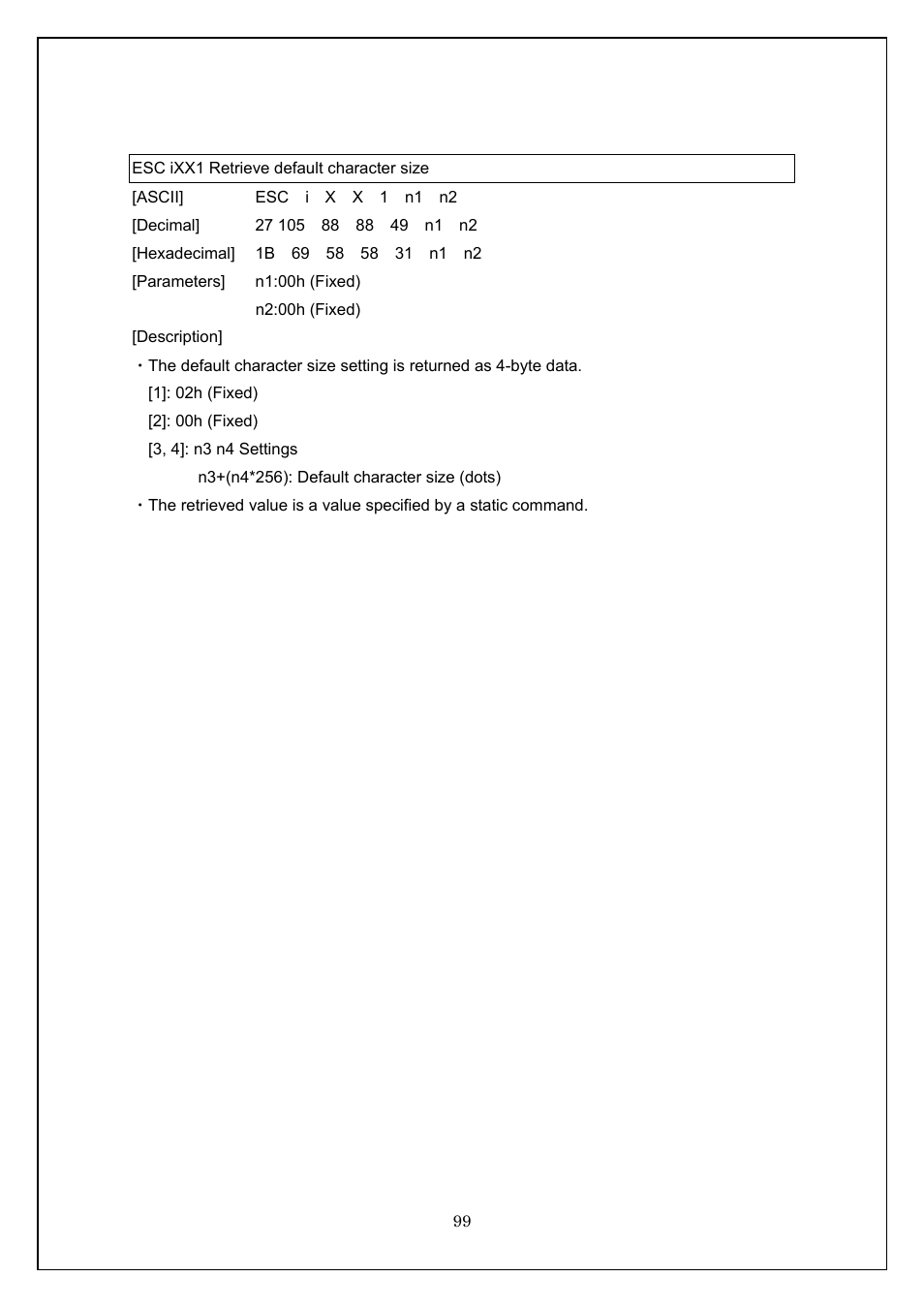 Esc ixx1 retrieve default character size | Brother TD-4100N User Manual | Page 99 / 115