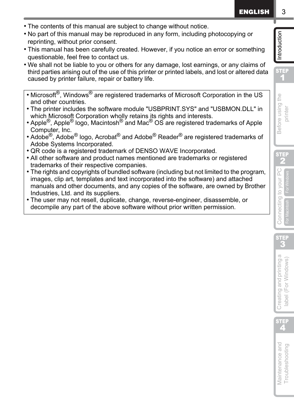 Brother QL-500 User Manual | Page 3 / 118