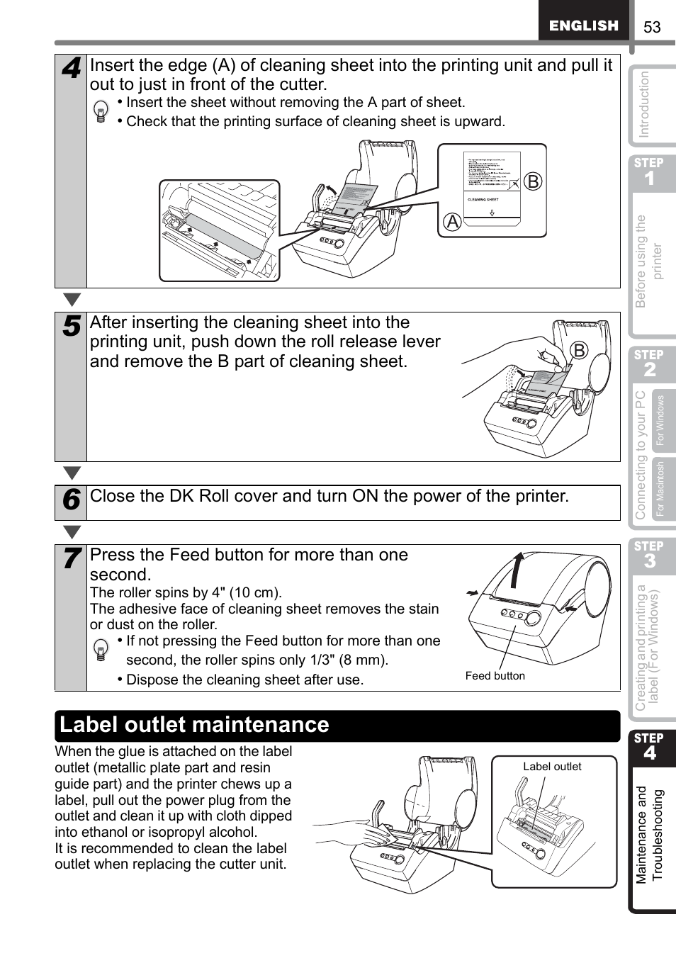 Label outlet maintenance | Brother QL-500 User Manual | Page 53 / 118