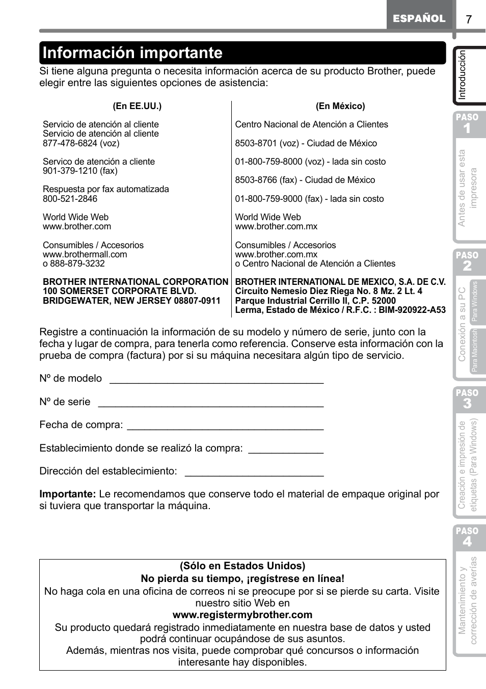 Información importante | Brother QL-500 User Manual | Page 65 / 118