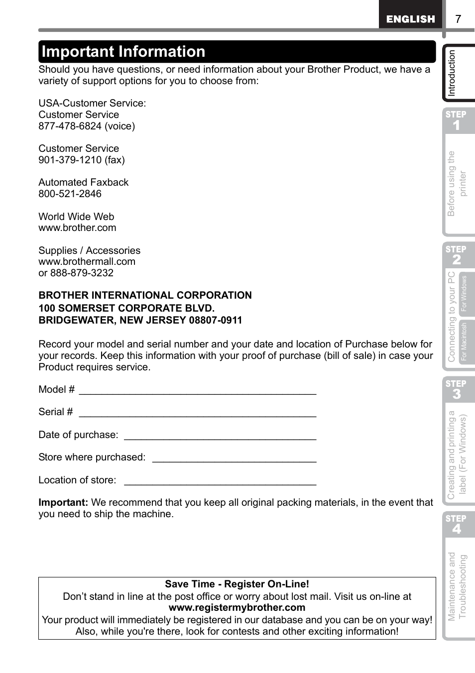 Important information | Brother QL-500 User Manual | Page 7 / 118