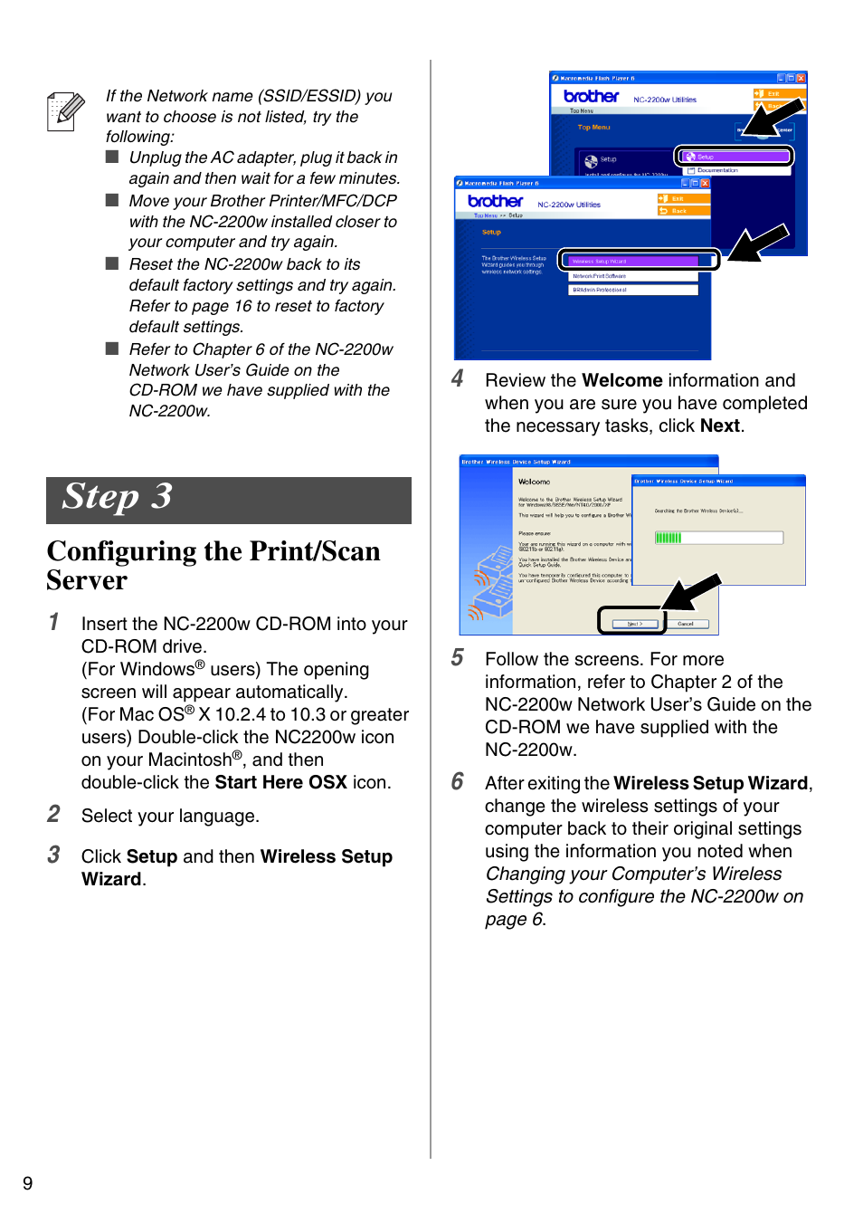 Step 3, Configuring the print/scan server, English | Brother NC-2200W User Manual | Page 10 / 159