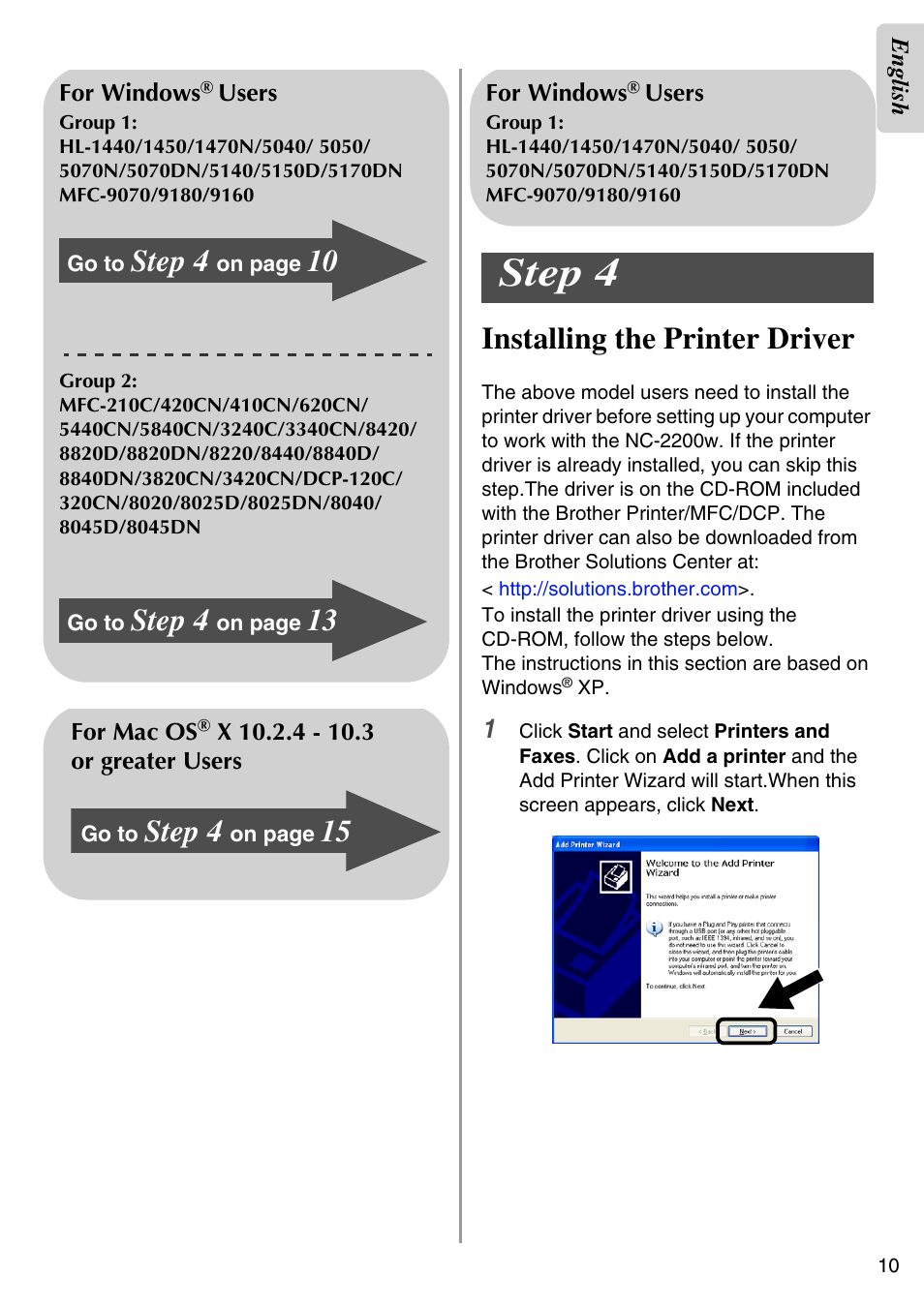 Installing the printer driver, Step 4 | Brother NC-2200W User Manual | Page 11 / 159