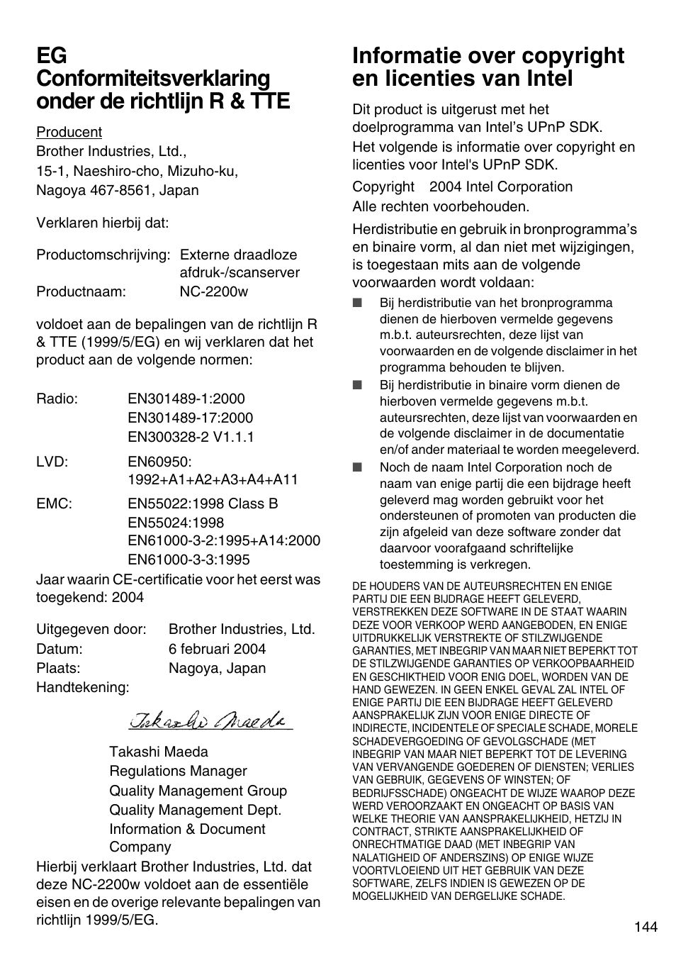 Informatie over copyright en licenties van intel, English | Brother NC-2200W User Manual | Page 145 / 159