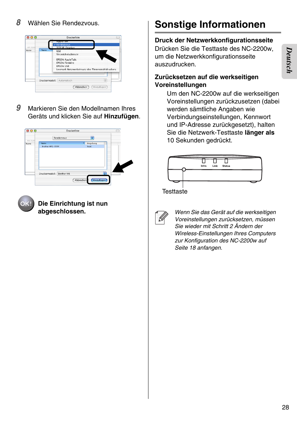 Sonstige informationen, English | Brother NC-2200W User Manual | Page 29 / 159