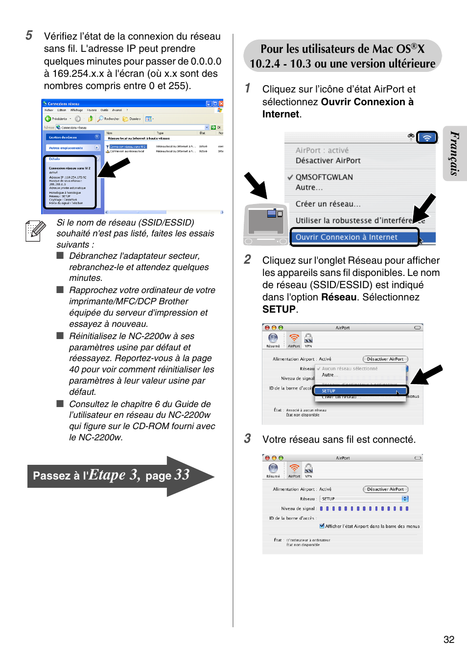 Etape 3, English | Brother NC-2200W User Manual | Page 33 / 159