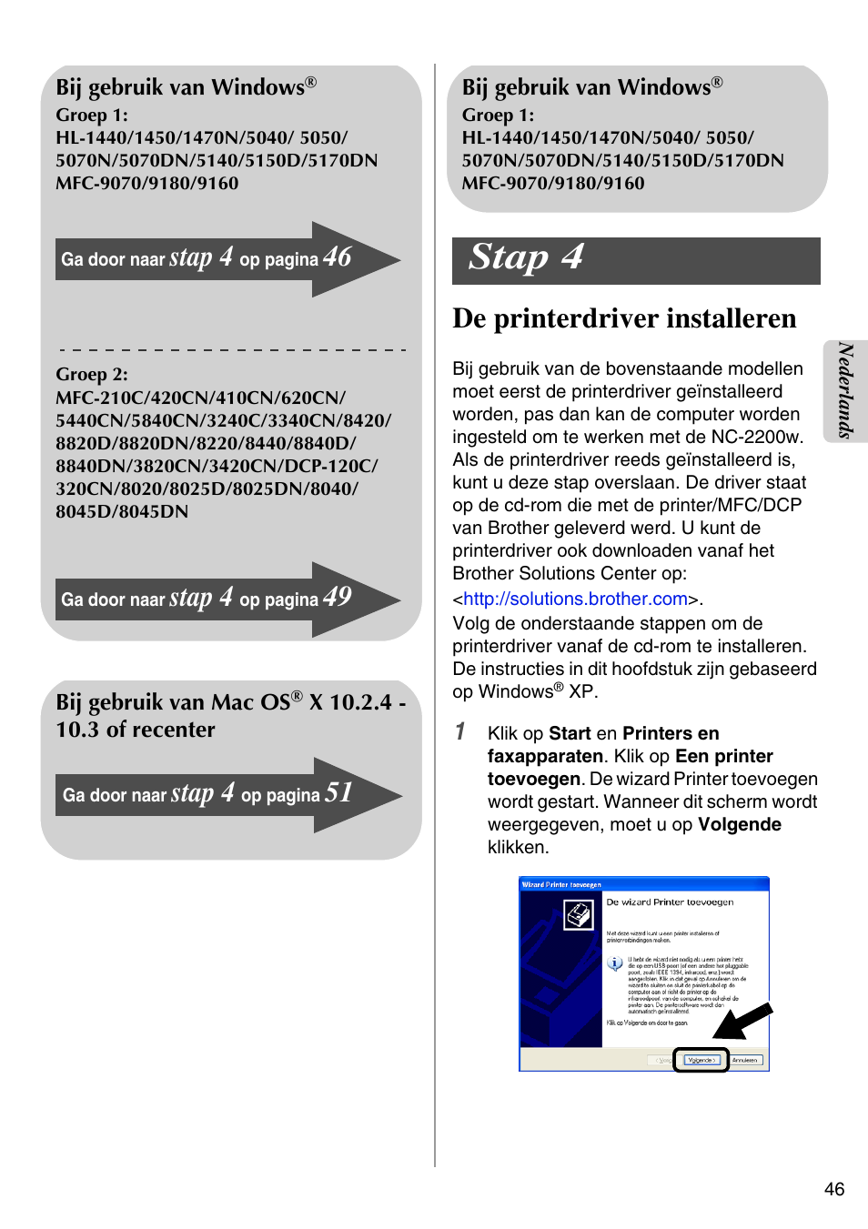 De printerdriver installeren, Stap 4, English | Brother NC-2200W User Manual | Page 47 / 159