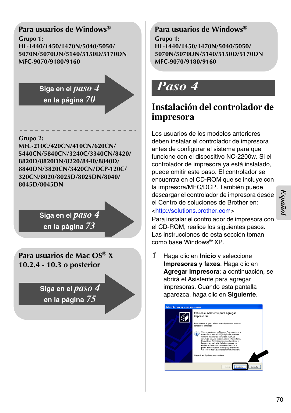 Instalación del controlador de impresora, Paso 4 | Brother NC-2200W User Manual | Page 71 / 159