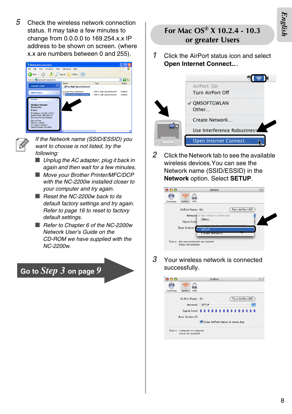 Step 3, English | Brother NC-2200W User Manual | Page 9 / 159