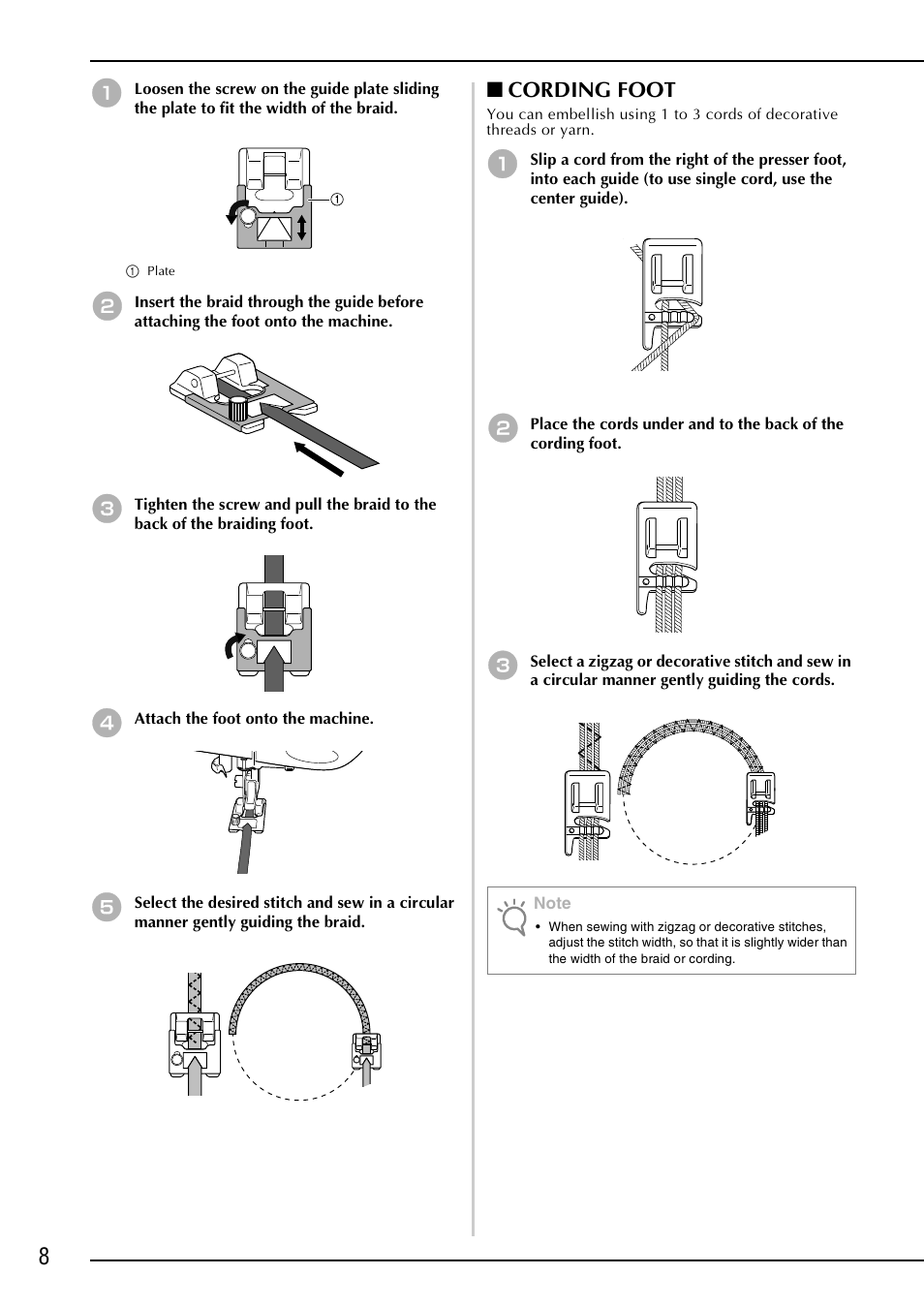 Cording foot | Brother NX-2000 User Manual | Page 10 / 48